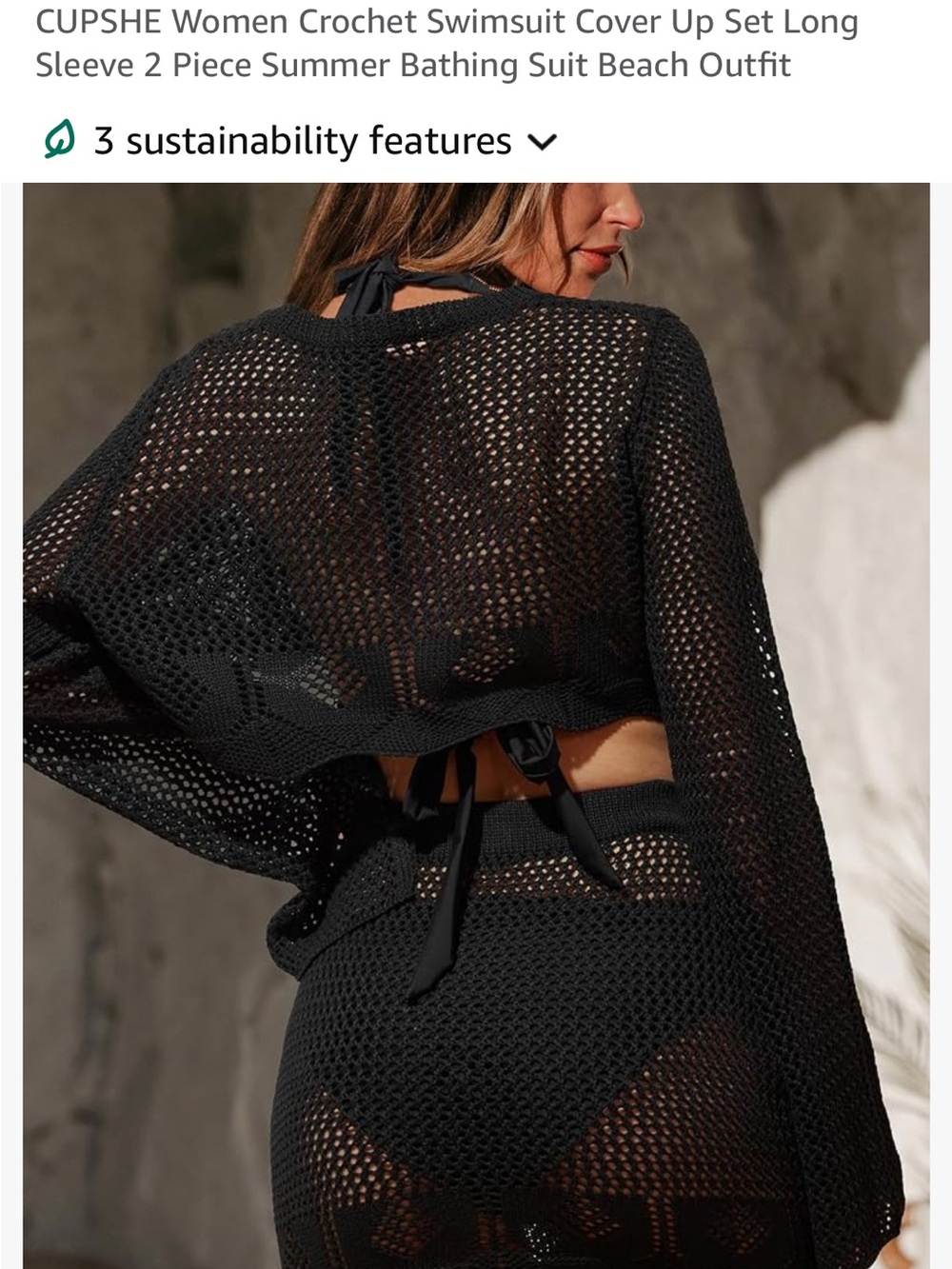 Cupshe Black Crochet Two-Piece Swim Cover Up Set - Picture 2 of 5